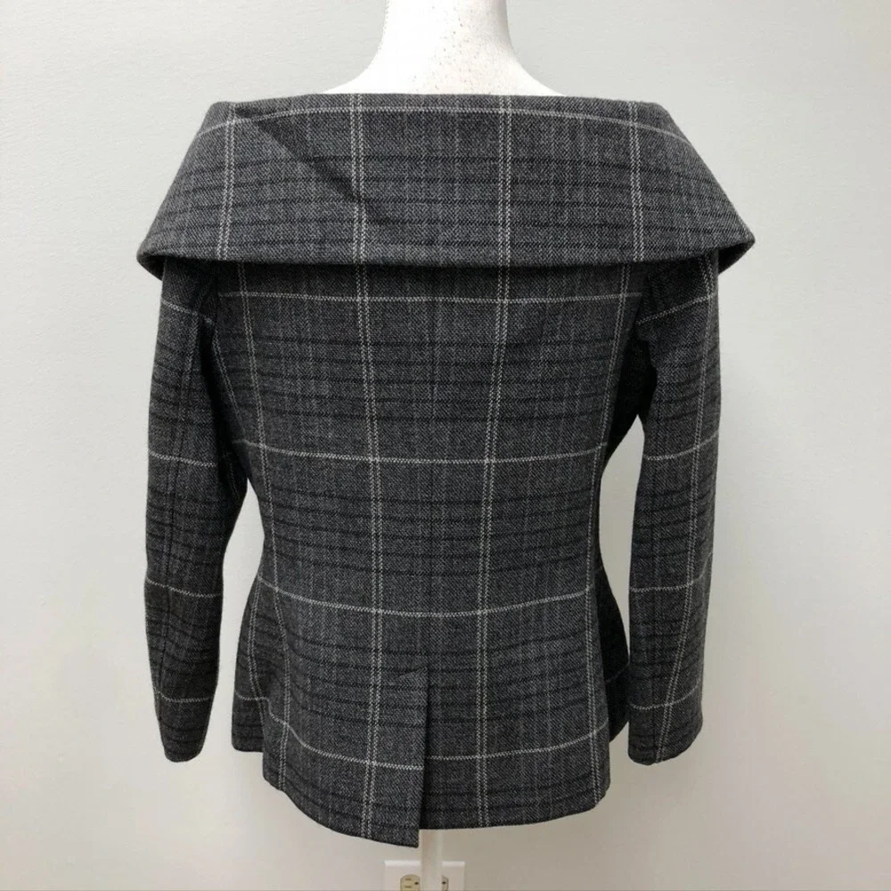 Christian Dior Blazer Wool Jacket Womens 14 Gray Plaid Old Money Designer
